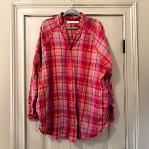 We The Free Free People Summer Daydream Pink/Red Plaid Button-Down Top Medium
